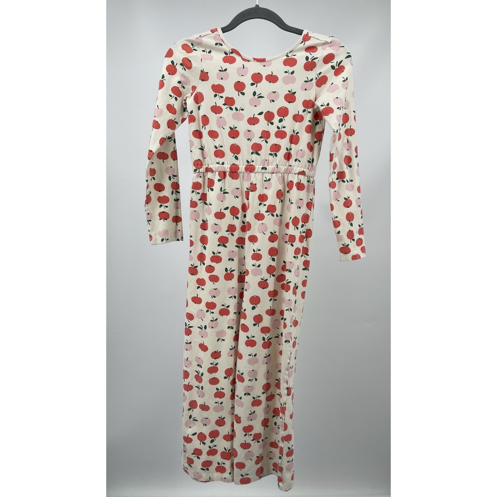 Hanna Andersson Jumpsuit Girls 10 Cream Apple Print Organic Cotton